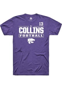 RJ Collins Rally Mens Purple K-State Wildcats NIL Stacked Box Player T Shirt