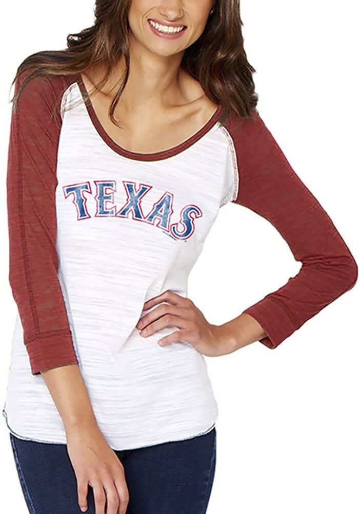 Texas Rangers Womens Red Athletic Long Sleeve Scoop Neck