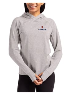 Womens Illinois Fighting Illini Grey Cutter and Buck Adapt Knit Hood Hooded Sweatshirt
