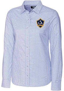 Cutter and Buck LA Galaxy Womens Stretch Oxford Stripe Long Sleeve Light Blue Dress Shirt