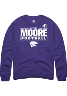 Ashton Moore Rally Mens Purple K-State Wildcats NIL Stacked Box Player Crew