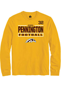 Derek Pennington Western Michigan Broncos Gold Football NIL Stacked Box Long Sleeve Player T Shirt