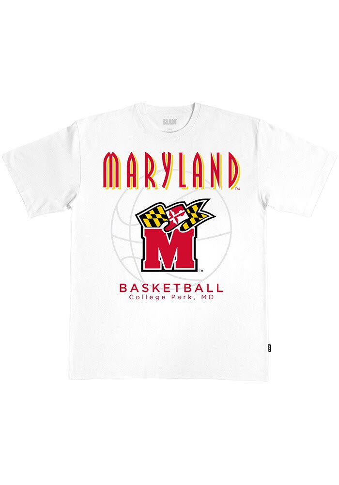 White Maryland Terrapins Basketball Short Sleeve Fashion T Shirt