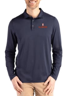 Mens Illinois Fighting Illini Navy Blue Cutter and Buck Coastline Long Sleeve Polo Shirt