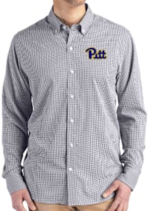 Mens Pitt Panthers Black Cutter and Buck Gingham LS Woven Long Sleeve Dress Shirt