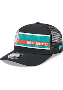 New Era Miami Dolphins Stripe 9SEVENTY Stretch Snap Trucker Adjustable Hat - Black