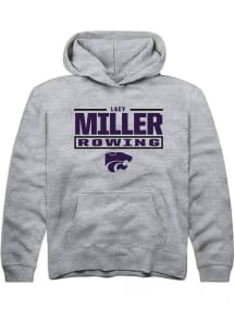 Lacy Miller Rally Youth Grey K-State Wildcats NIL Stacked Box Long Sleeve Player Hoodie