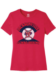 Summit Sportswear Jacksonville Jumbo Shrimp Womens Red Soft Arch Short Sleeve T-Shirt