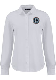 Cutter and Buck New York City FC Womens Advantage Soft Pique Long Sleeve White Dress Shirt