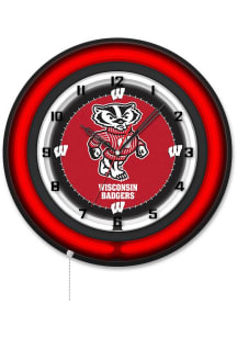 Black Wisconsin Badgers Mascot 19in Neon Wall Clock