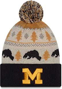 New Era Michigan Wolverines Navy Blue DL McCalister Pom Cuff Youth Knit Hat