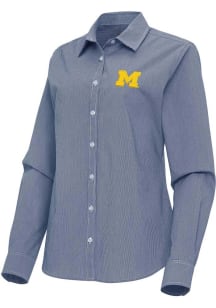 Womens Michigan Wolverines Navy Blue Antigua Porter Long Sleeve Dress Shirt