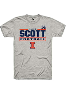Xavier Scott Illinois Fighting Illini Ash NIL Stacked Box Short Sleeve Player T Shirt