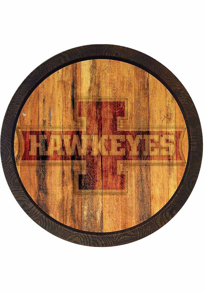 Iowa Hawkeyes Block Round Faux Barrel Top Sign