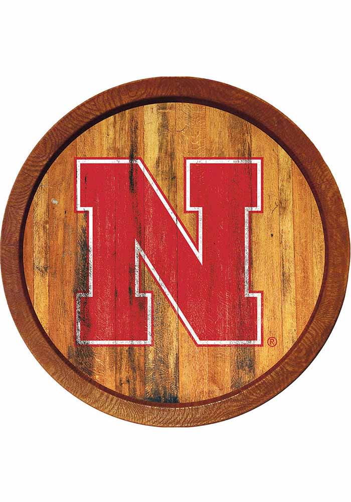 The Fan-Brand Nebraska Cornhuskers Red Weathered Faux Barrel Top Sign ...