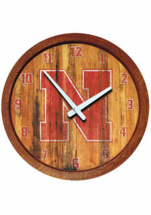 Nebraska Cornhuskers Weathered Faux Barrel Top Wall Clock