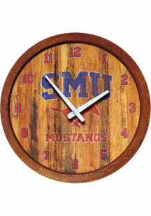 SMU Mustangs Weathered Faux Barrel Top Wall Clock