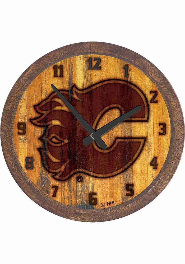 Calgary Flames Branded Faux Barrel Top Wall Clock
