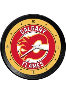 Calgary Flames Ribbed Frame Wall Clock