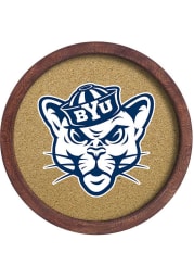 BYU Cougars Mascot Faux Barrel Framed Cork Board Sign