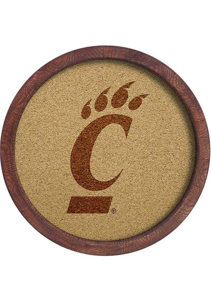 The Fan-Brand Cincinnati Bearcats Logo Faux Barrel Framed Cork Board Sign
