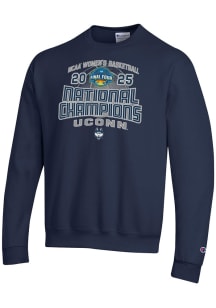 Champion UConn Huskies Mens Navy Blue 2025 National Champions Powerblend Long Sleeve Crew Sweatshi..
