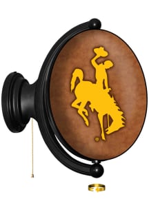 The Fan-Brand Wyoming Cowboys Leather Oval Rotating Lighted Sign
