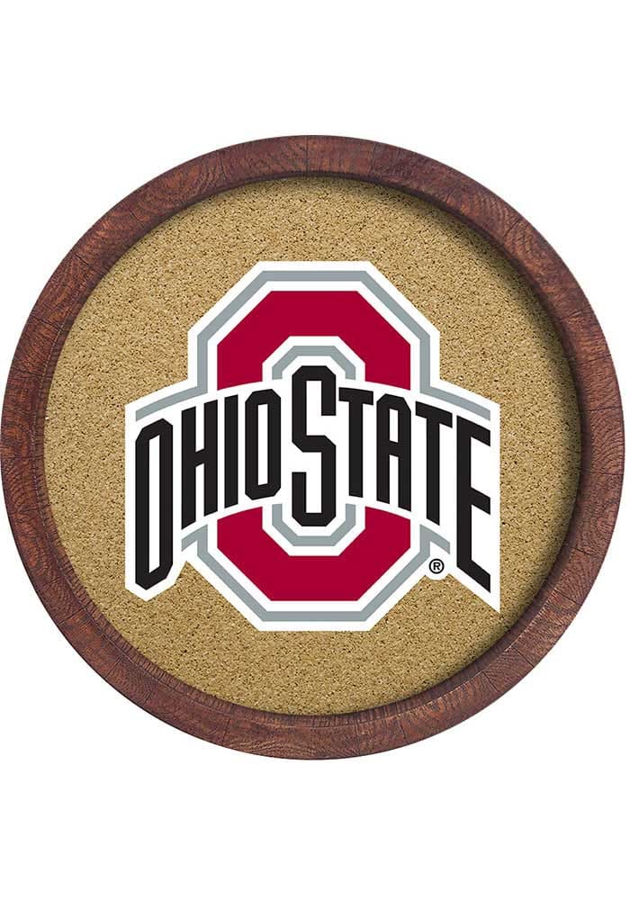 The Fan Brand Ohio State Buckeyes Faux Barrel Framed Cork Board Sign