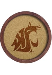 Washington State Cougars Logo Faux Barrel Framed Cork Board Sign