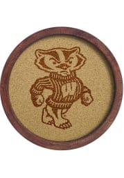 Wisconsin Badgers Mascot Faux Barrel Framed Cork Board Sign