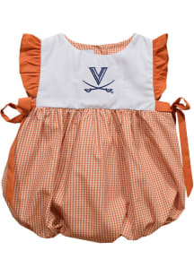 Vive La Fete Virginia Cavaliers Baby Girls Orange Gingham Bubble Short Sleeve Dress