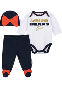 Chicago Bears Infant Girls Navy Blue Awesome Girl 3PK Set Top and Bottom