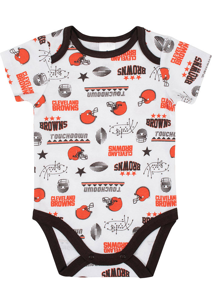 Cleveland Browns Baby Brown Field 3PK Set One Piece with Bib