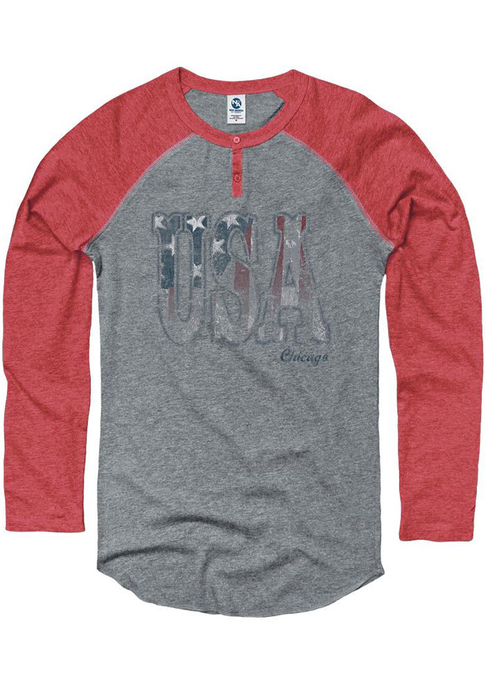 Americana Grey Flag USA Wordmark Raglan Sleeve T Shirt
