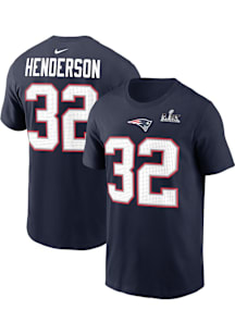 Treveyon Henderson New England Patriots Navy Blue 2025 Super Bowl Participant Short Sleeve Player..