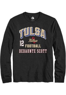 Dedaunte Scott Mens Black Tulsa Golden Hurricane NIL Arch Logo Long Sleeve Player T Shirt