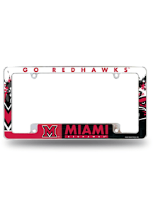 Miami RedHawks Primary All Over Chrome License Plate Frame - Red