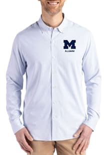 Cutter and Buck Michigan Wolverines Mens Light Blue Alumni Confidence Pinstripe Long Sleeve Dress..