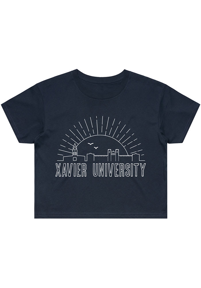 Xavier Musketeers Womens Navy Blue Adventurer Crop Short Sleeve T-Shirt