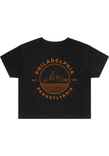 Uscape Philadelphia Womens Black Starry Skyline Short Sleeve T-Shirt