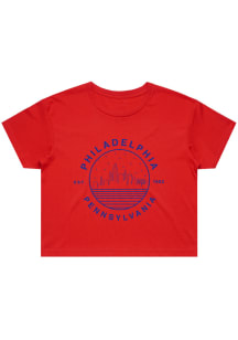 Uscape Philadelphia Womens Red Starry Skyline Short Sleeve T-Shirt