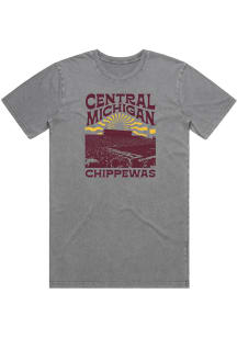 Uscape Central Michigan Chippewas Grey Sunburst Stone Wash Dyed Short Sleeve T Shirt