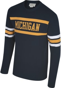 Mens Michigan Wolverines Navy Blue Uscape Jacquard Stripes Long Sleeve Sweater