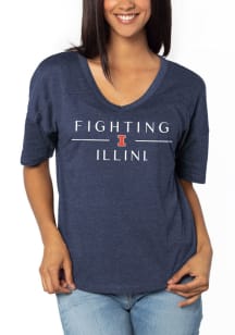 Illinois Fighting Illini Womens Navy Blue V-Happy Short Sleeve T-Shirt