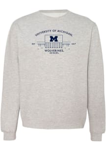 Mens Michigan Wolverines Grey Uscape Grove Crew Sweatshirt