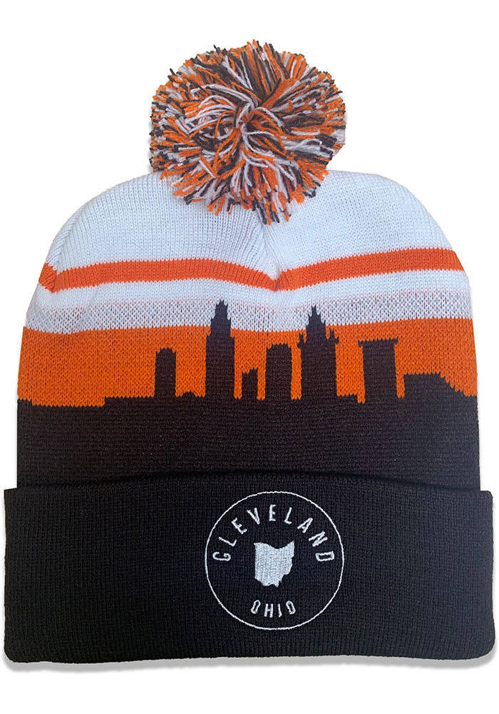 Cleveland Orange Skyline Pom Mens Knit Hat
