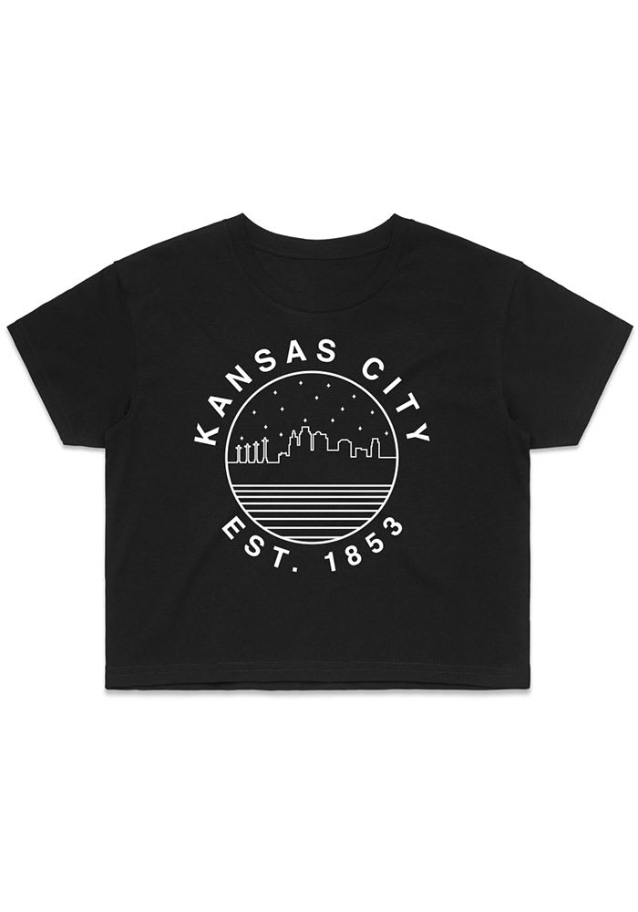 Kansas City Womens Black Starry Skyline Short Sleeve Crop Top