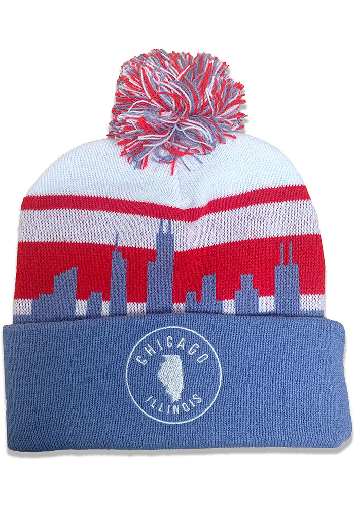 Chicago Light Blue Skyline Pom Mens Knit Hat