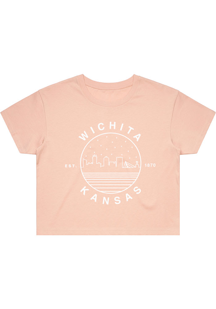 Wichita Women's Pale Pink Starry Skyline Cropped Short Sleeve T Shirt
