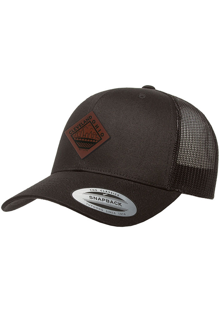 Cleveland Faux Leather Patch Elevated Trucker Adjustable Hat - Black